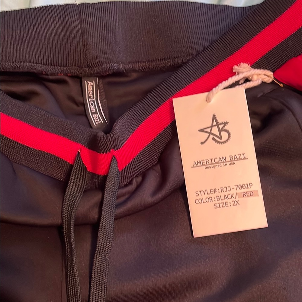 American Bazi Black Joggers with Red Accent